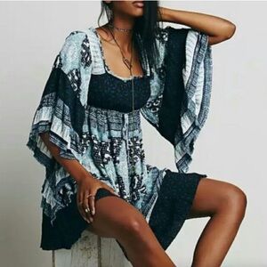 Free People Black and Blue Patterned Dress